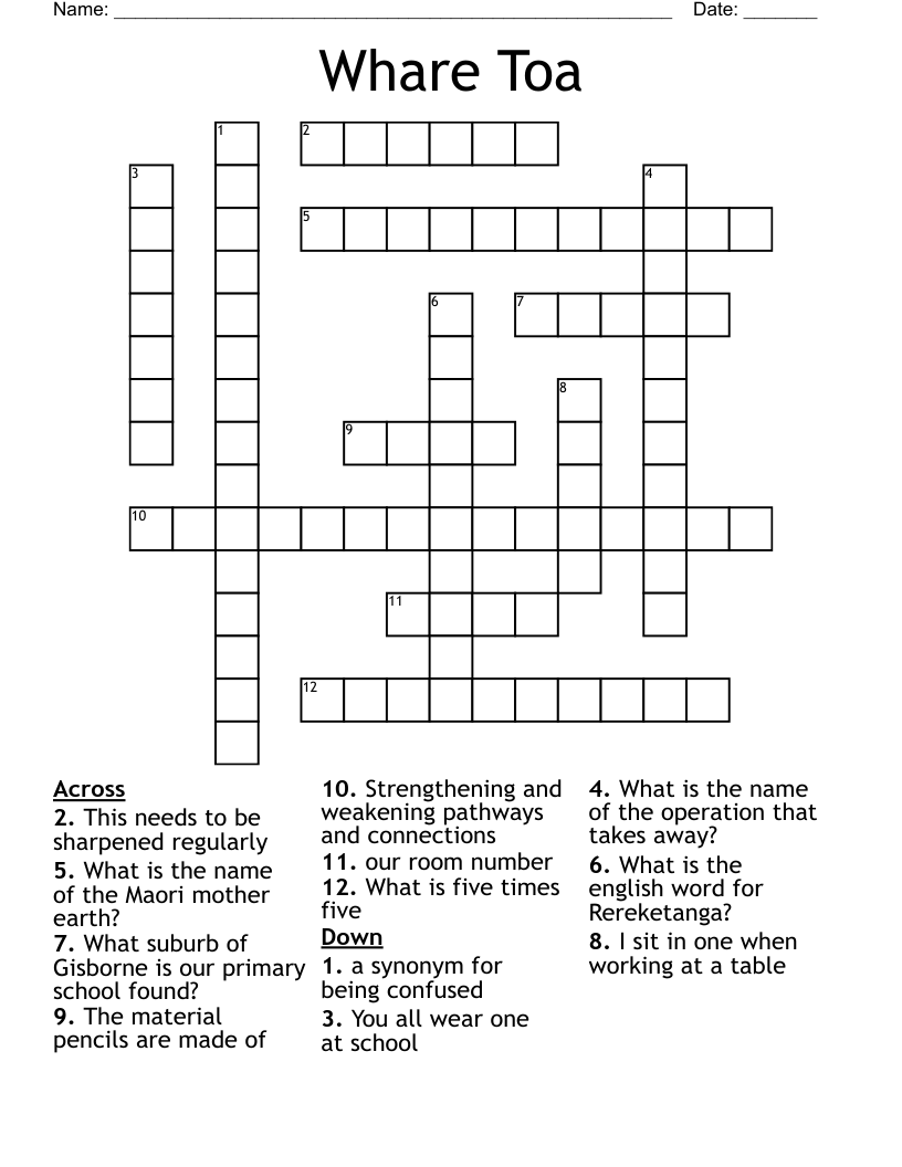 Whare Toa Crossword