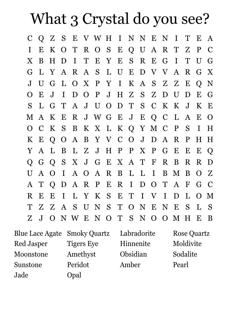 What 3 Crystal do you see? Word Search