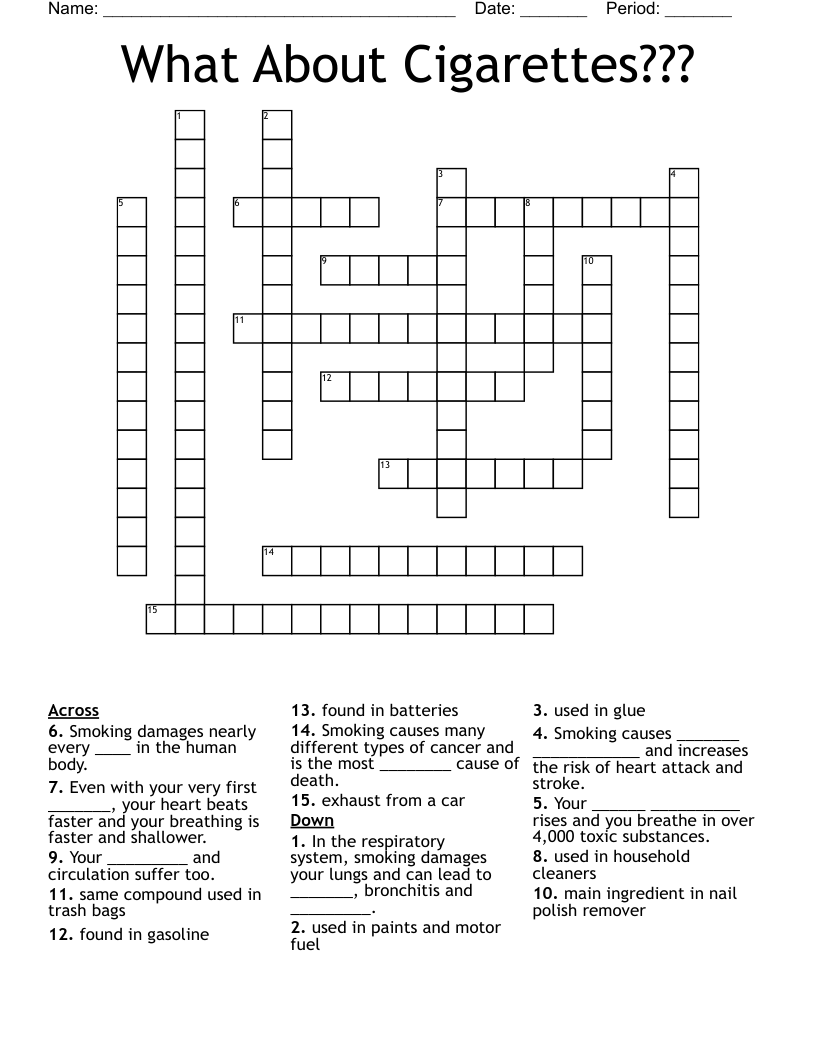 What About Cigarettes??? Crossword