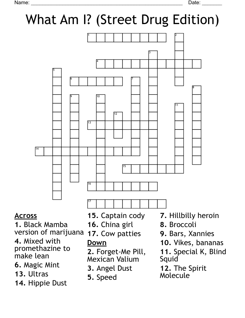What Am I? (Street Drug Edition) Crossword