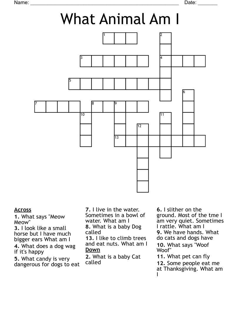 What Animal Am I Crossword