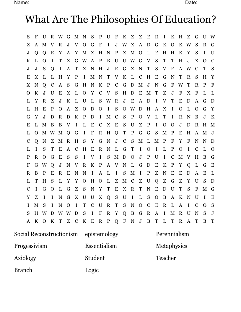 What Are The Philosophies Of Education? Word Search