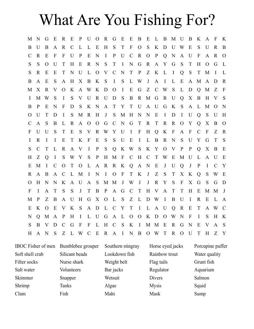 What Are You Fishing For? Word Search
