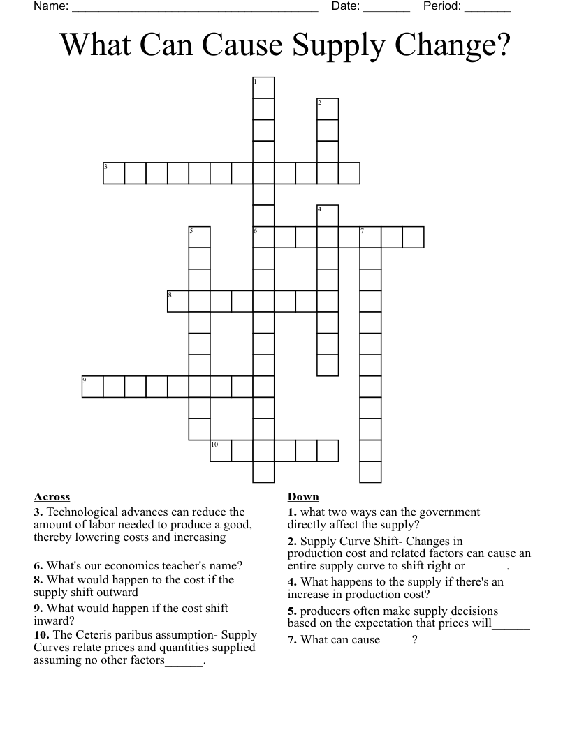 What Can Cause Supply Change? Crossword