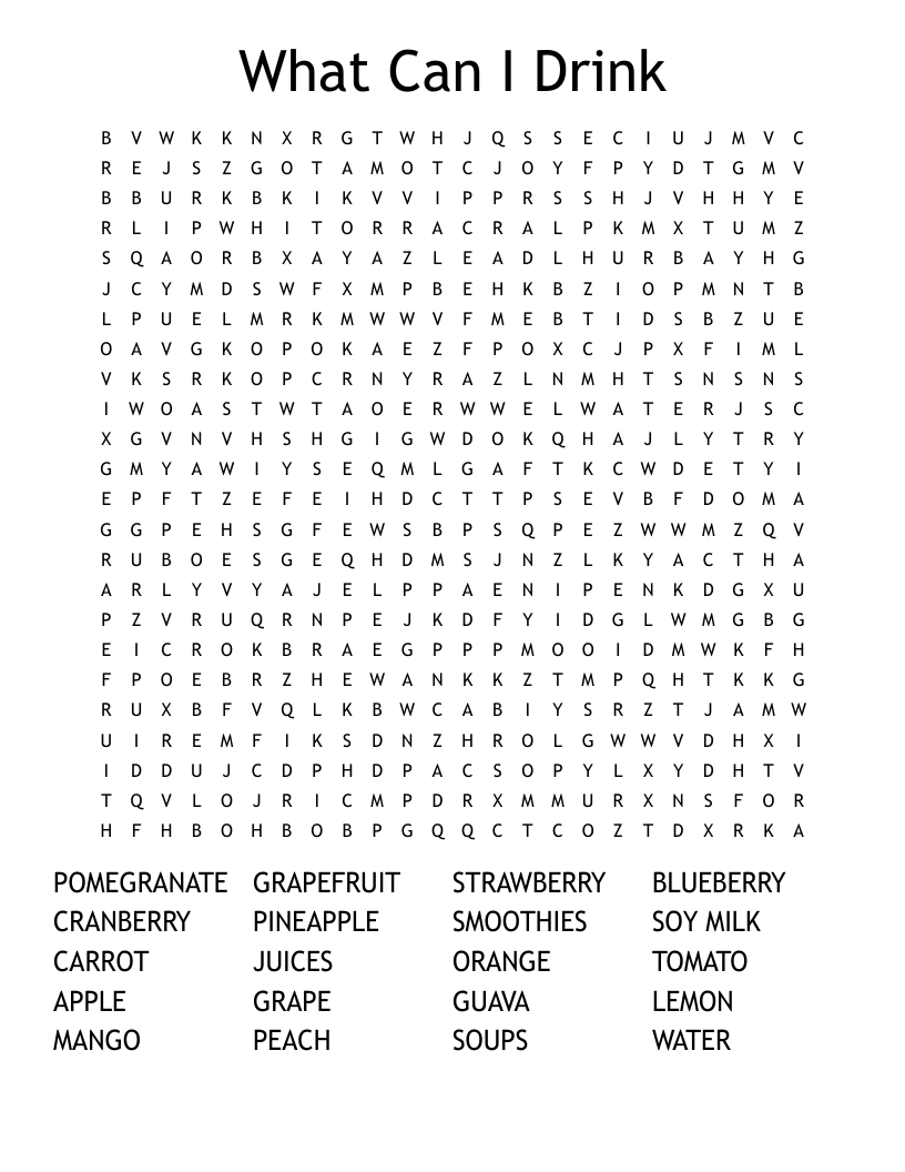 What Can I Drink Word Search