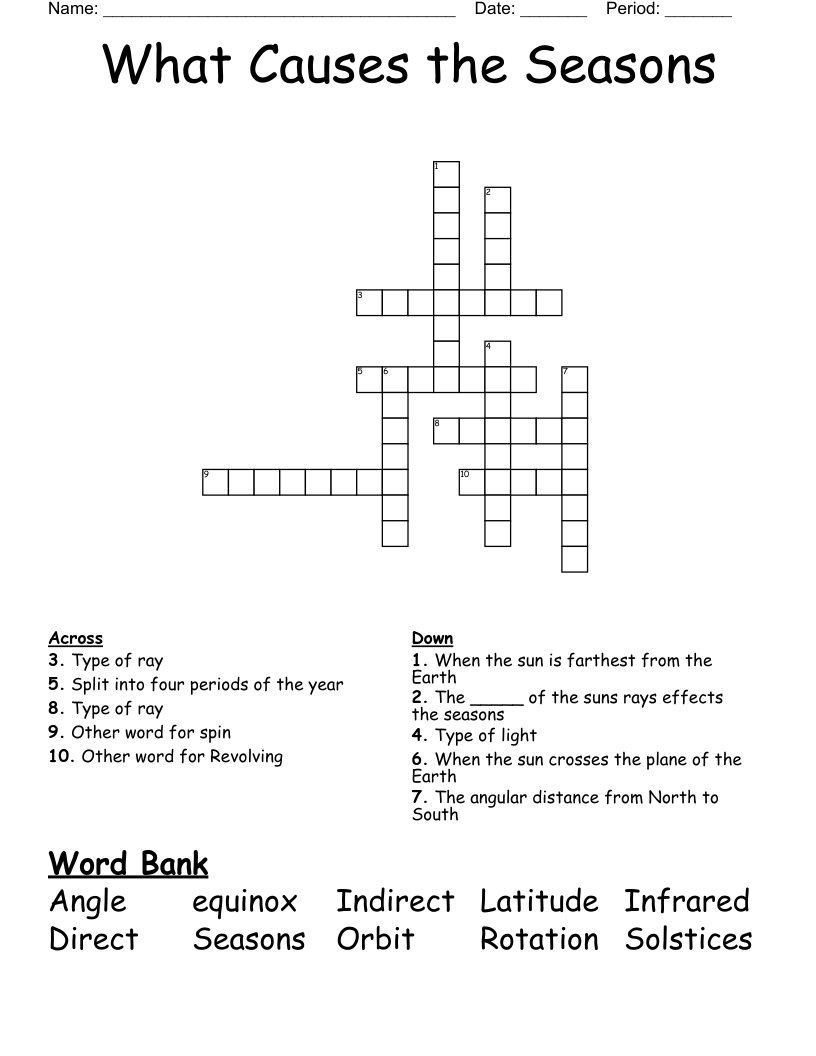What Causes the Seasons Crossword