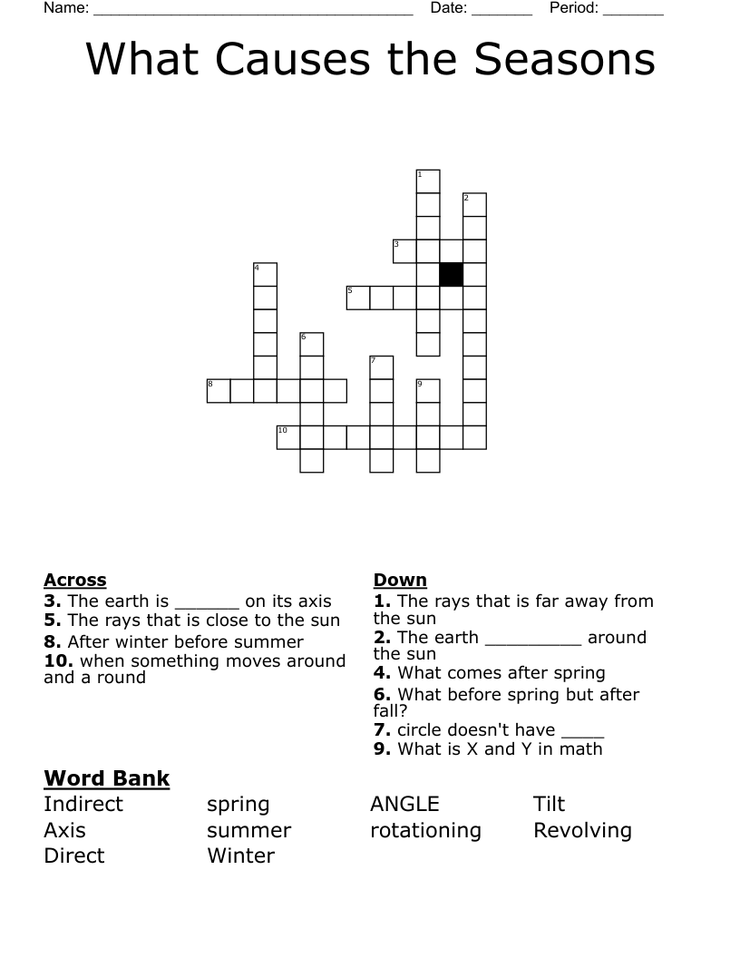 What Causes the Seasons  Crossword