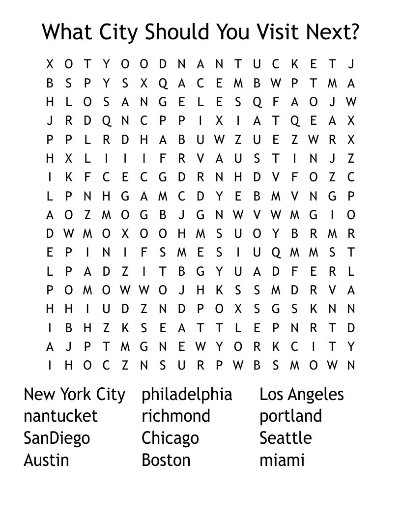 What City Should You Visit Next? Word Search