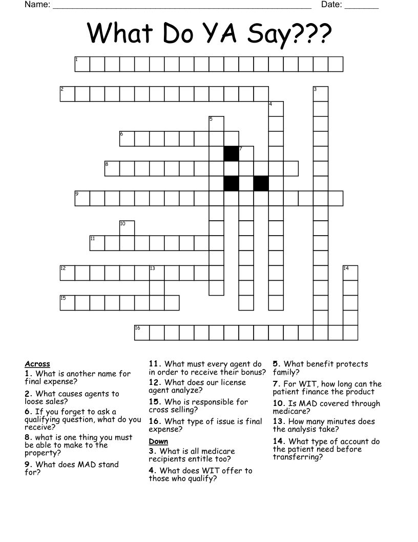 What Do YA Say??? Crossword