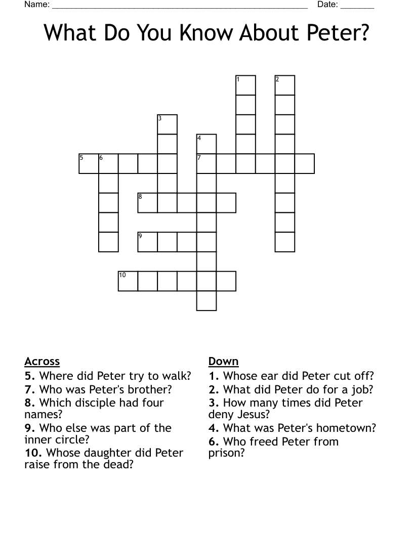 What Do You Know About Peter? Crossword
