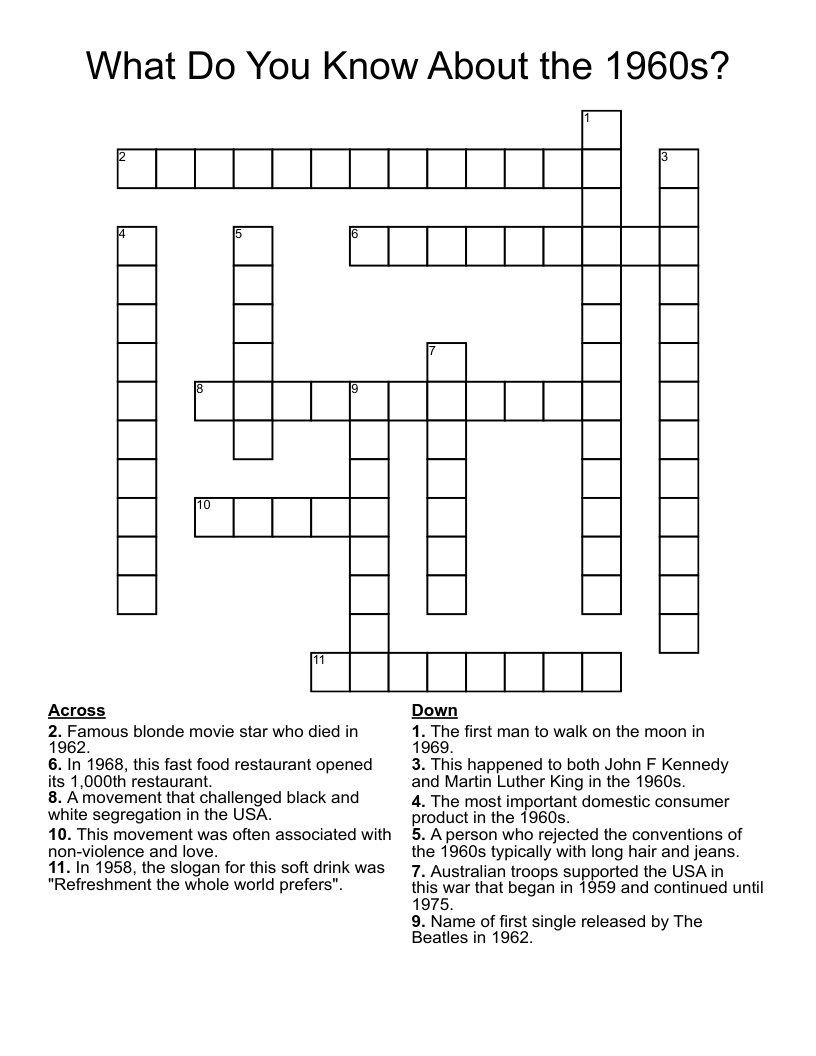 What Do You Know About the 1960s? Crossword