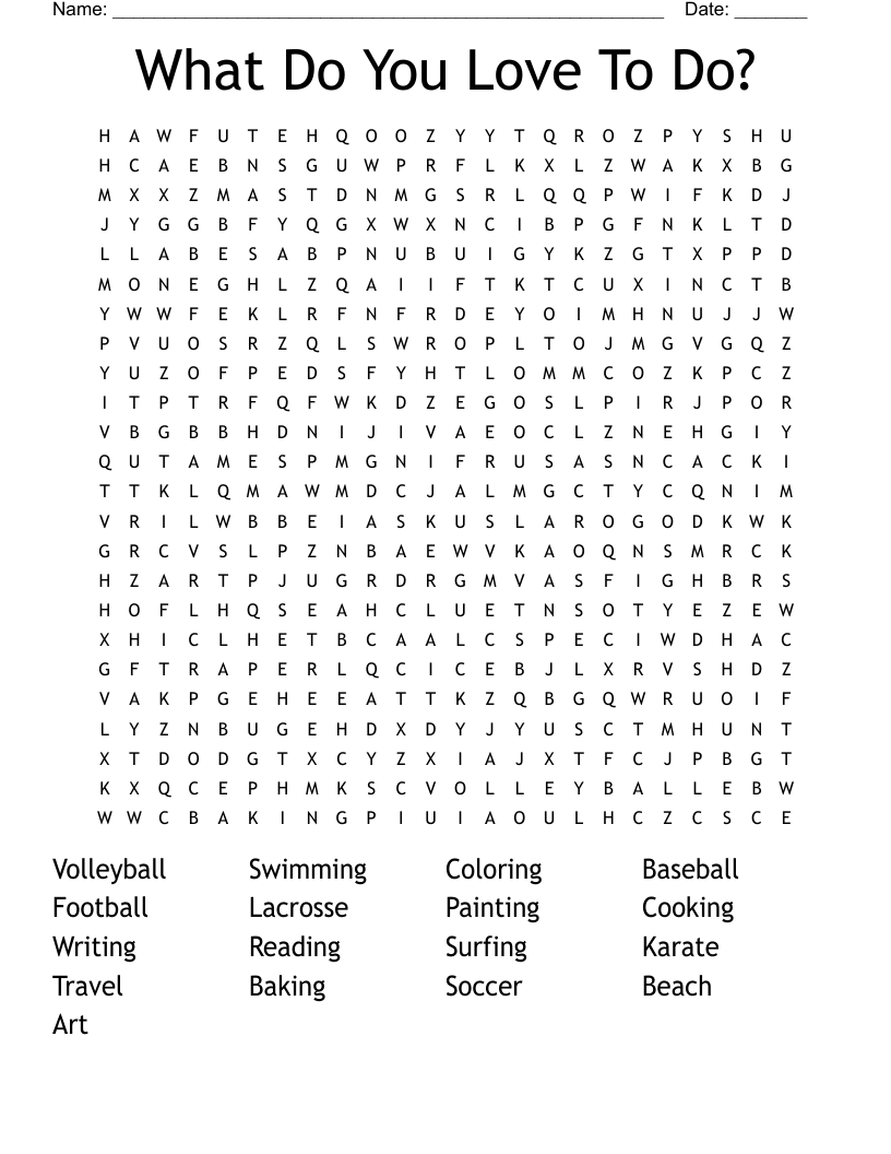 What Do You Love To Do? Word Search