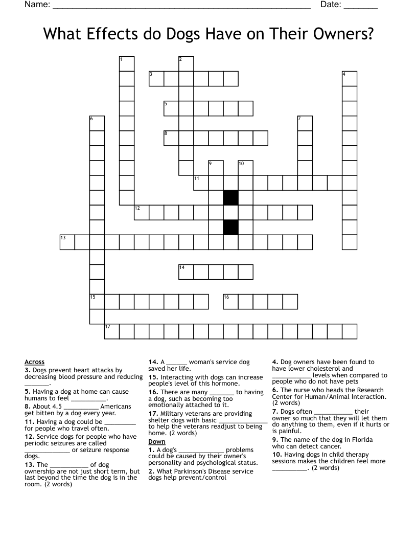 What Effects do Dogs Have on Their Owners? Crossword