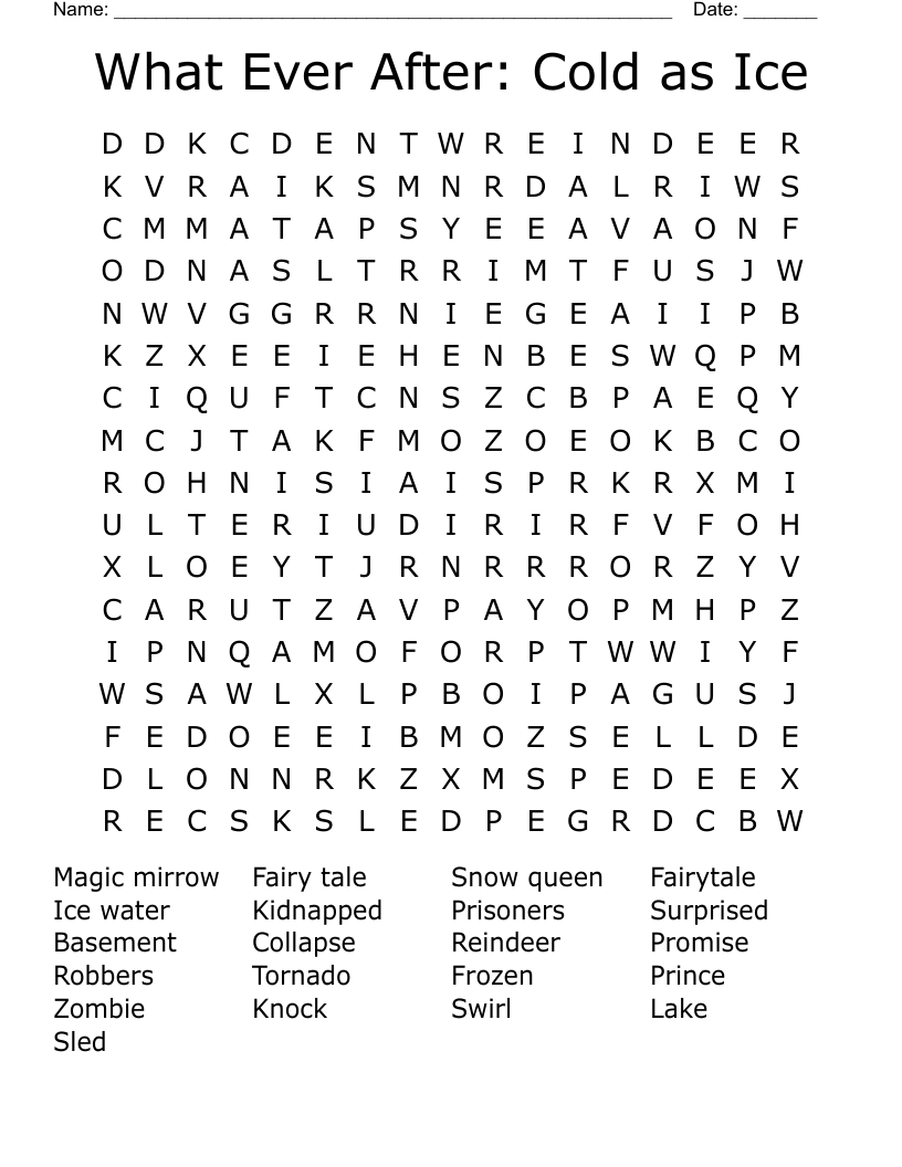 What Ever After: Cold as Ice Word Search