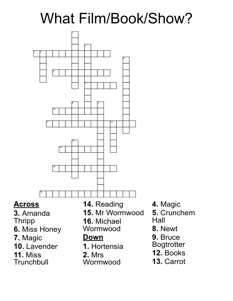 What Film/Book/Show? Crossword
