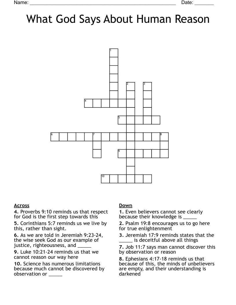 What God Says About Human Reason  Crossword