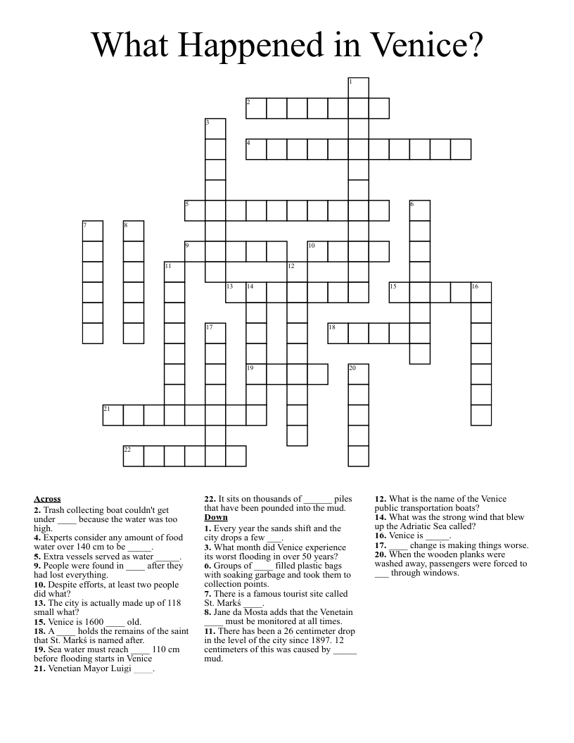 What Happened in Venice? Crossword