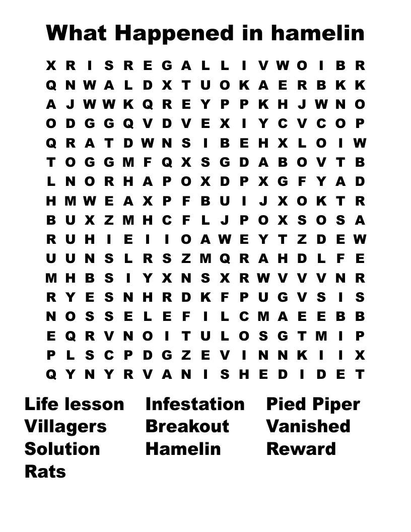 What Happened in hamelin  Word Search