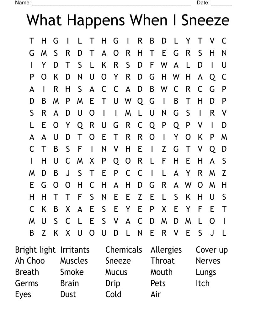 What Happens When I Sneeze Word Search