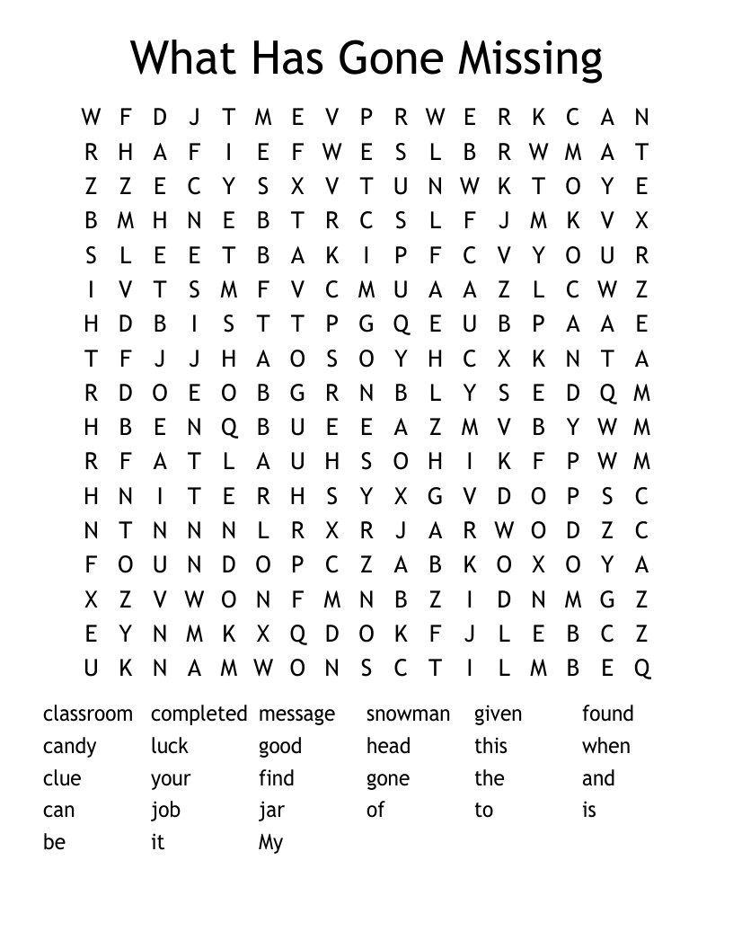 What Has Gone Missing Word Search