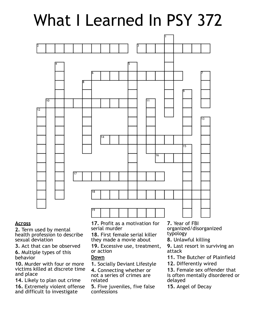 What I Learned In PSY 372 Crossword