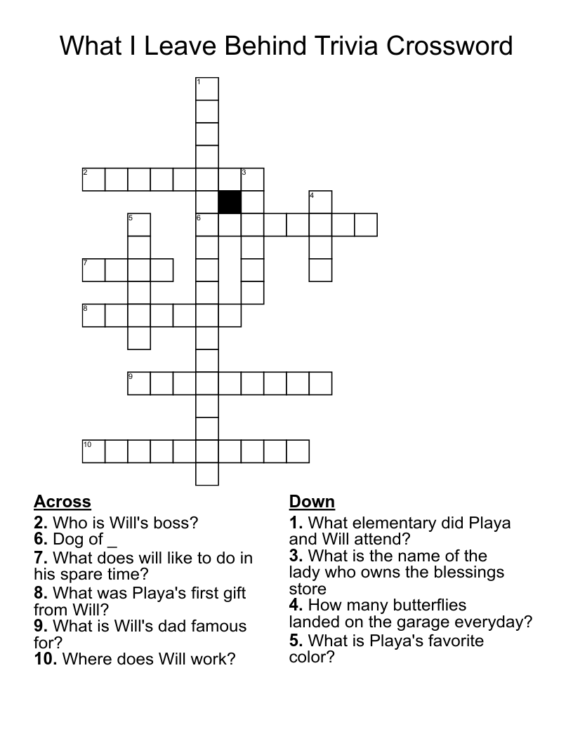 What I Leave Behind Trivia Crossword