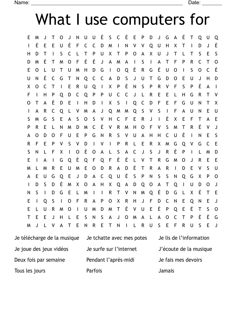 What I use computers for Word Search