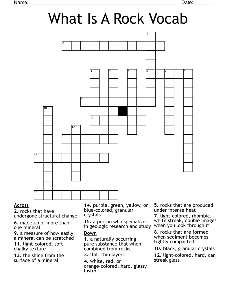 What Is A Rock Vocab Crossword