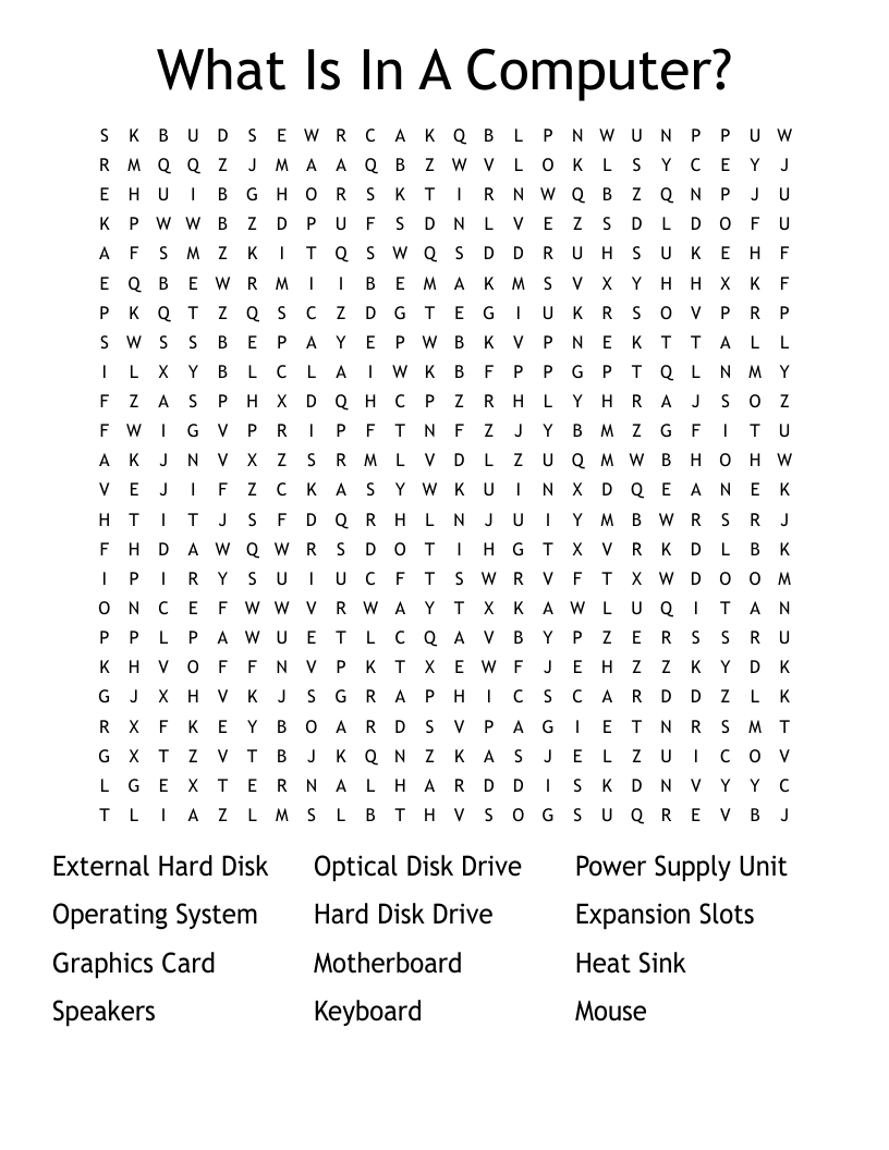 What Is In A Computer? Word Search