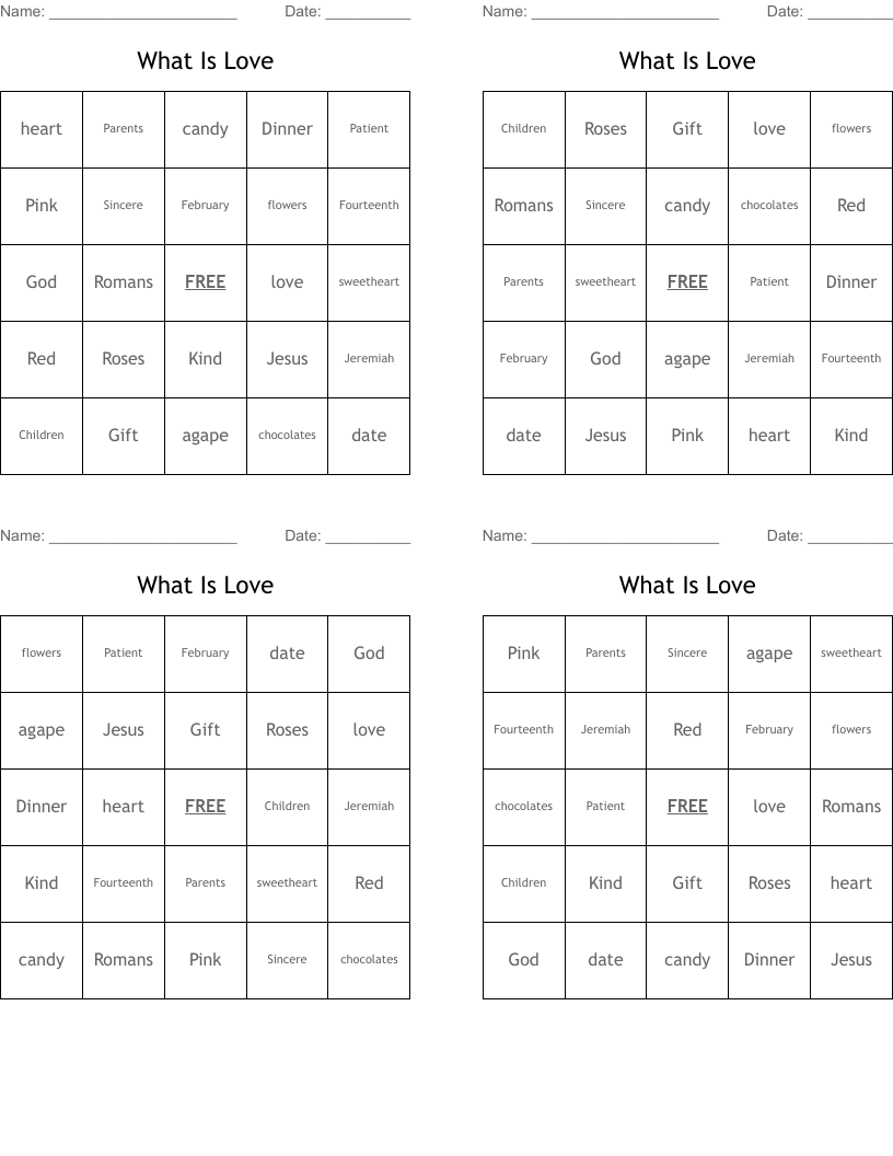 What Is Love Bingo Cards