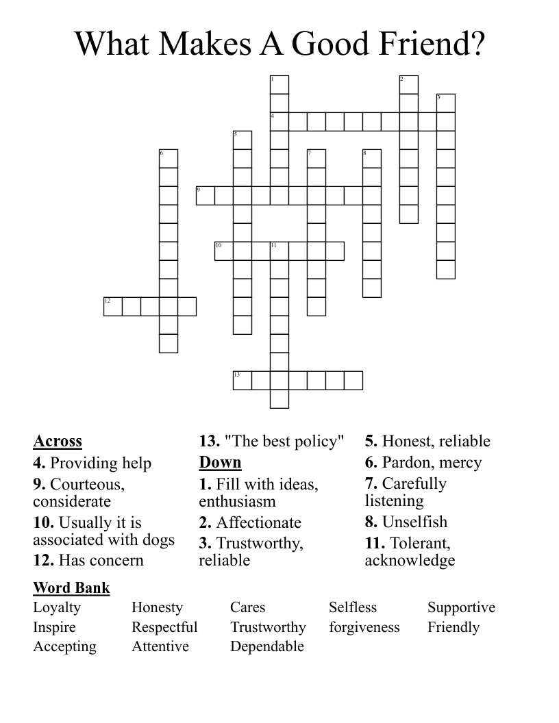 What Makes A Good Friend? Crossword