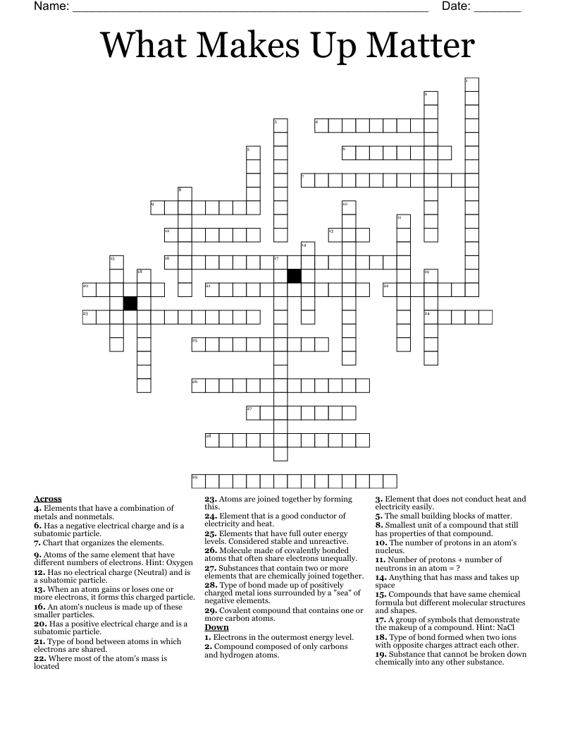 What Makes Up Matter Crossword