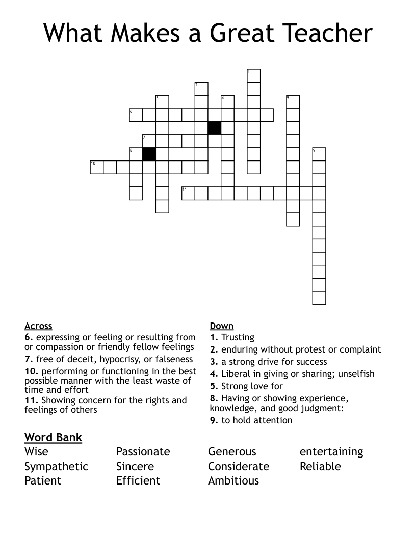 What Makes a Great Teacher Crossword