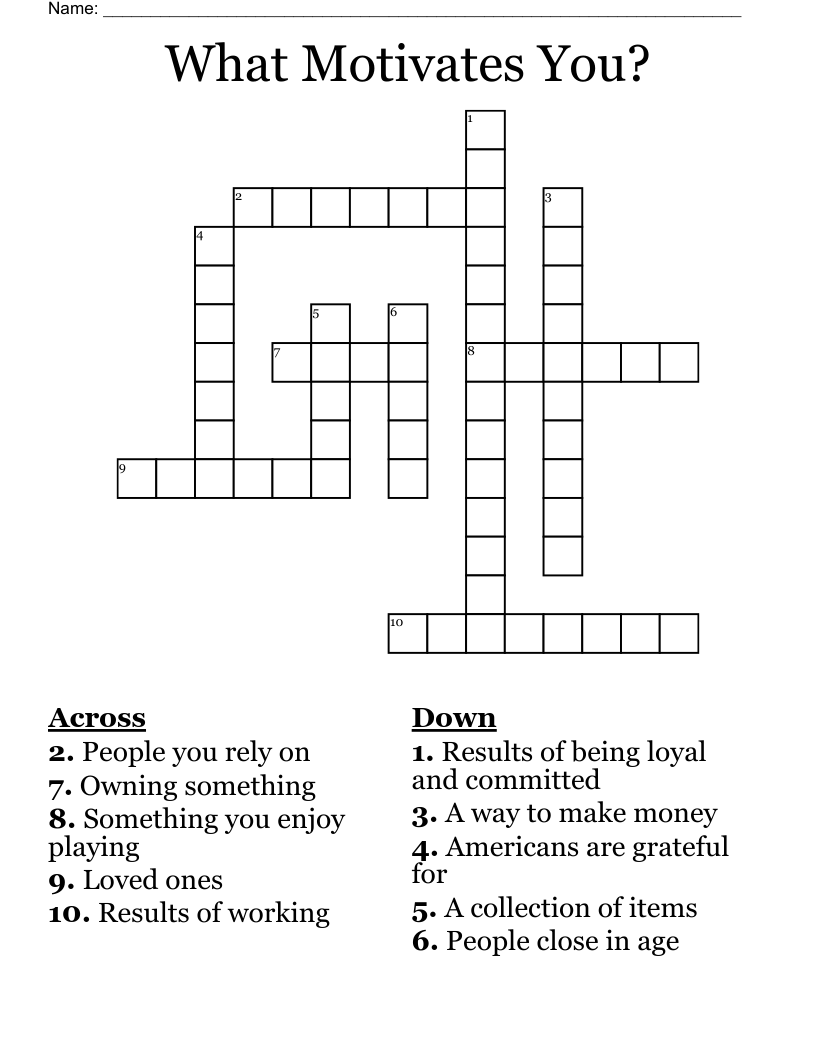 What Motivates You? Crossword