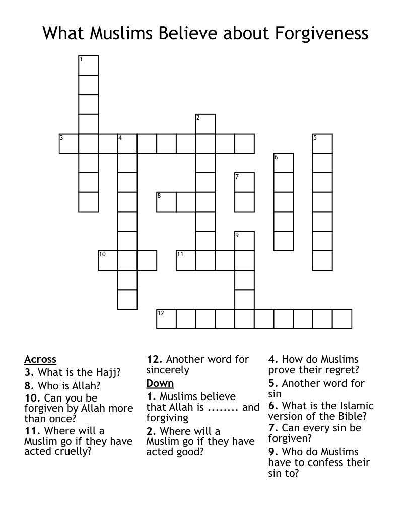 What Muslims Believe about Forgiveness Crossword