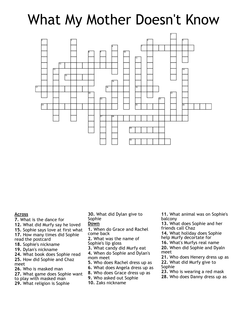 What My Mother Doesn't Know  Crossword