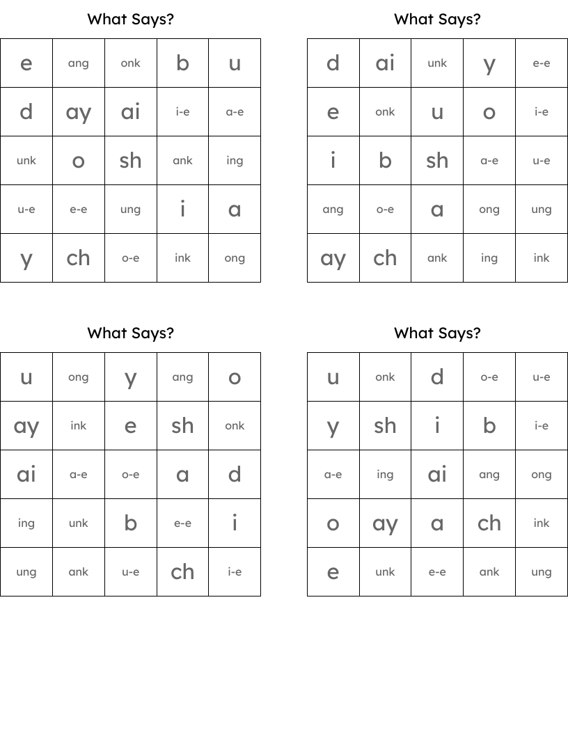 What Says? Bingo Cards