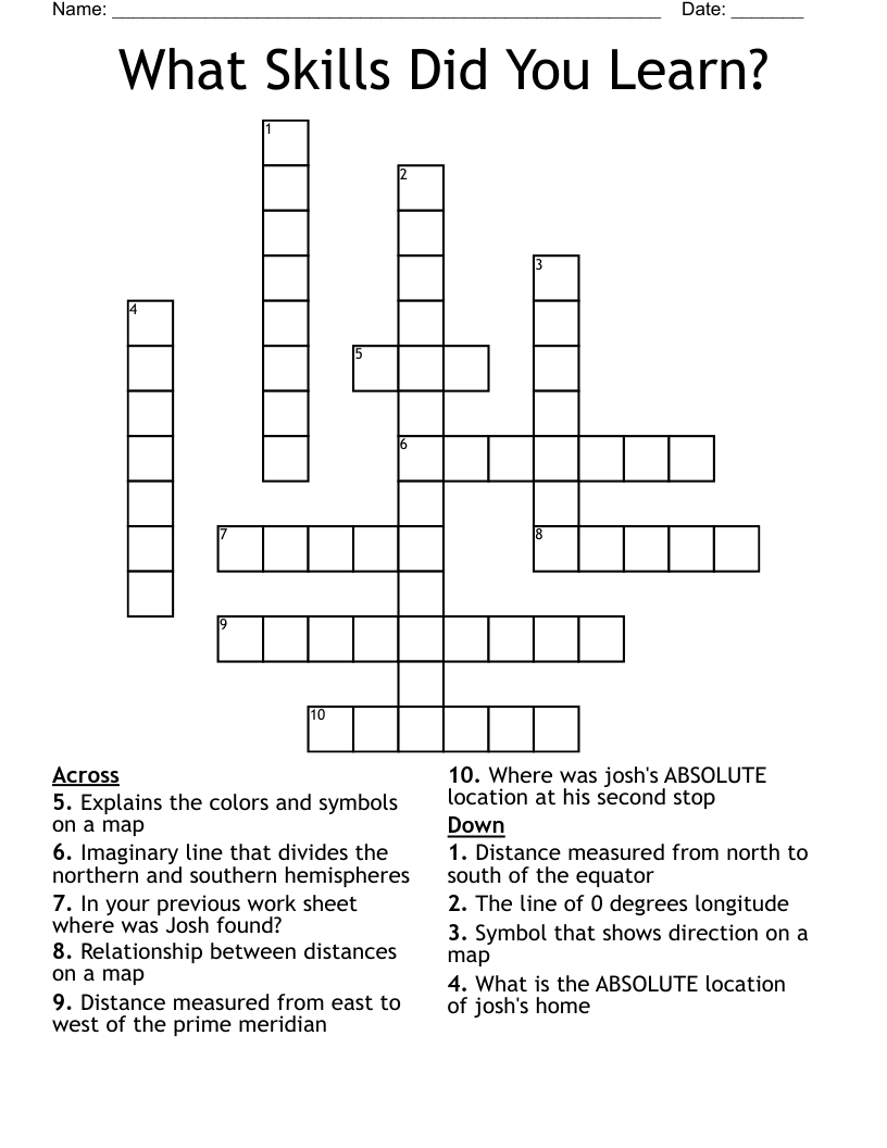 What Skills Did You Learn? Crossword