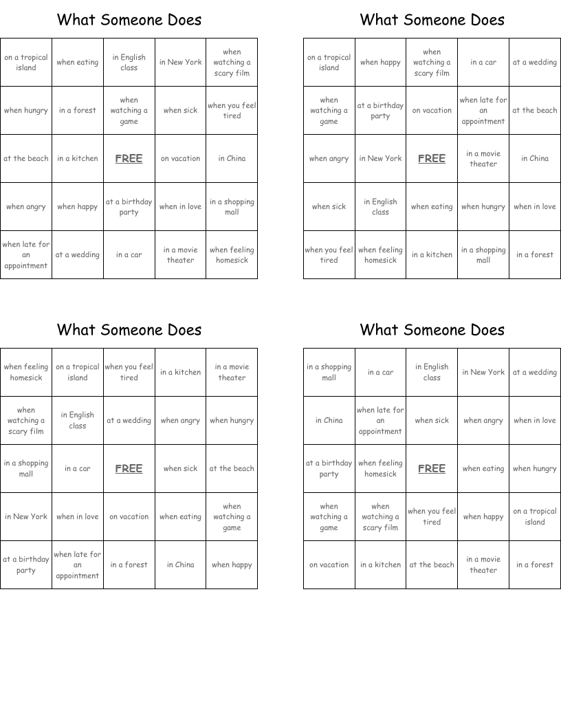 What Someone Does Bingo Cards