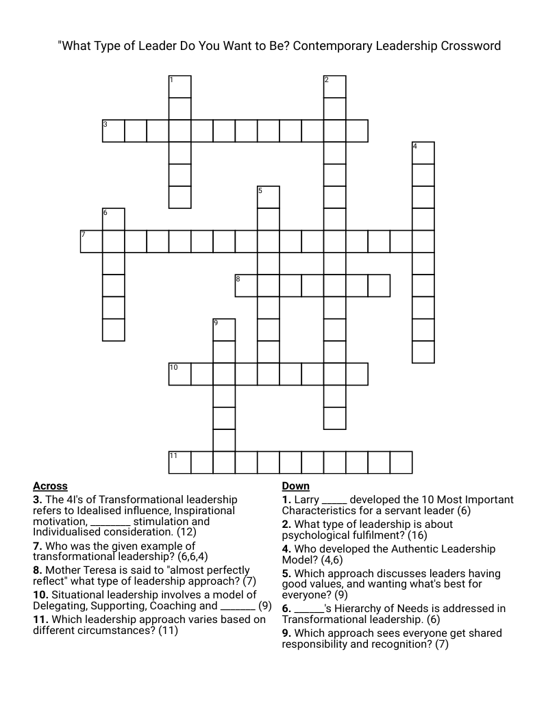 "What Type of Leader Do You Want to Be? Contemporary Leadership Crossword