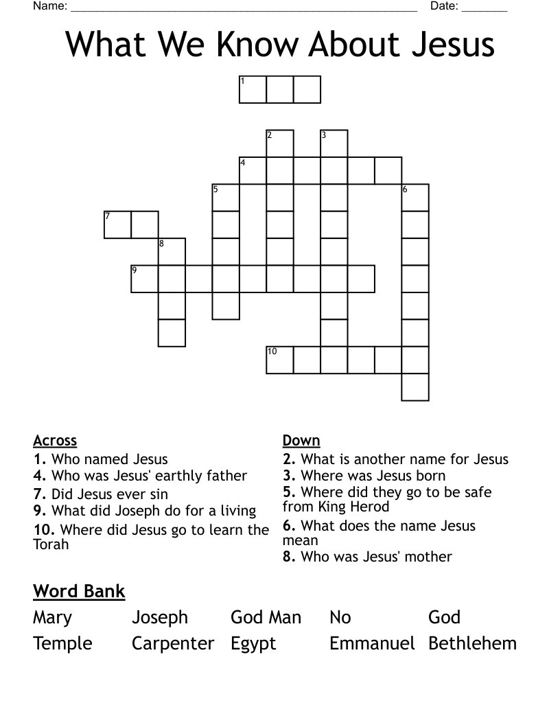 What We Know About Jesus Crossword