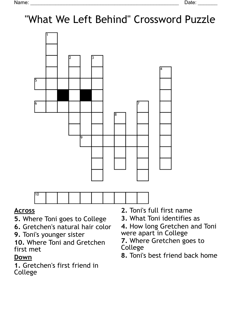 "What We Left Behind" Crossword Puzzle