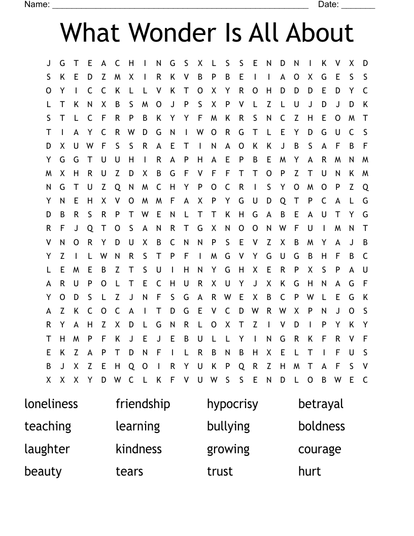 What Wonder Is All About Word Search