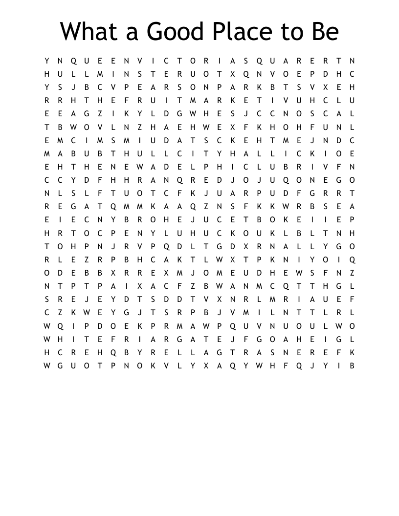 What a Good Place to Be Word Search