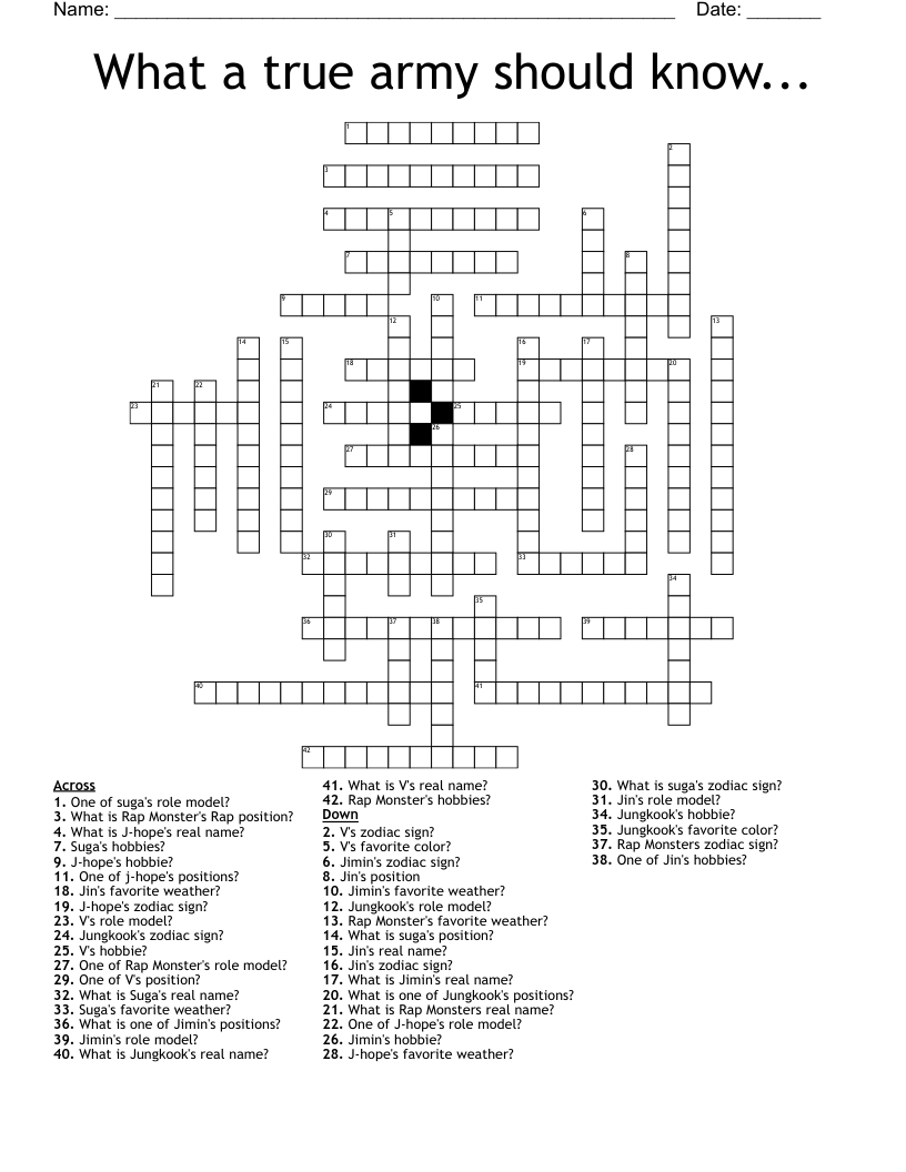 What a true army should know... Crossword