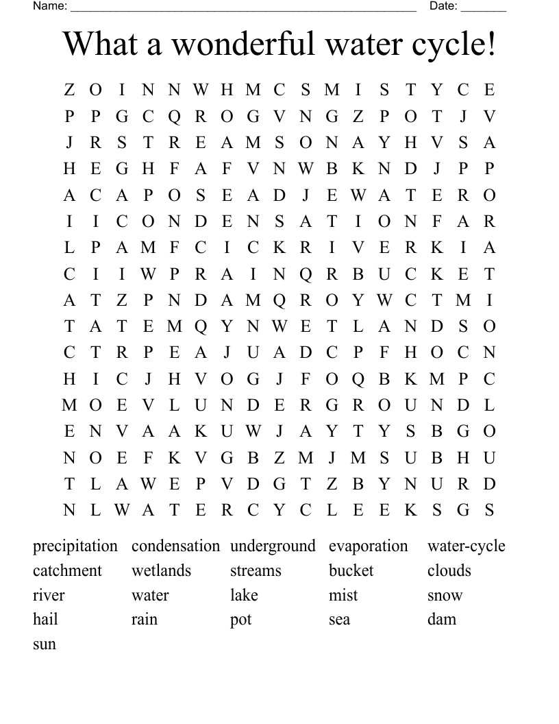 What a wonderful water cycle! Word Search