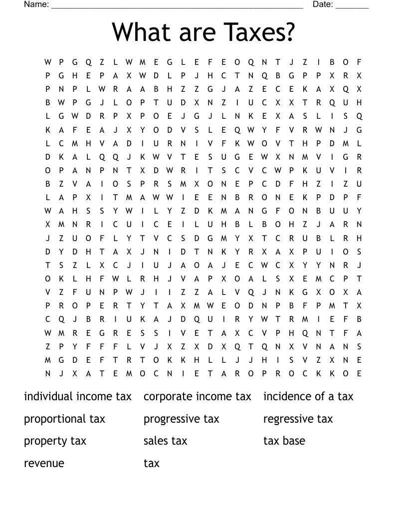 What are Taxes? Word Search