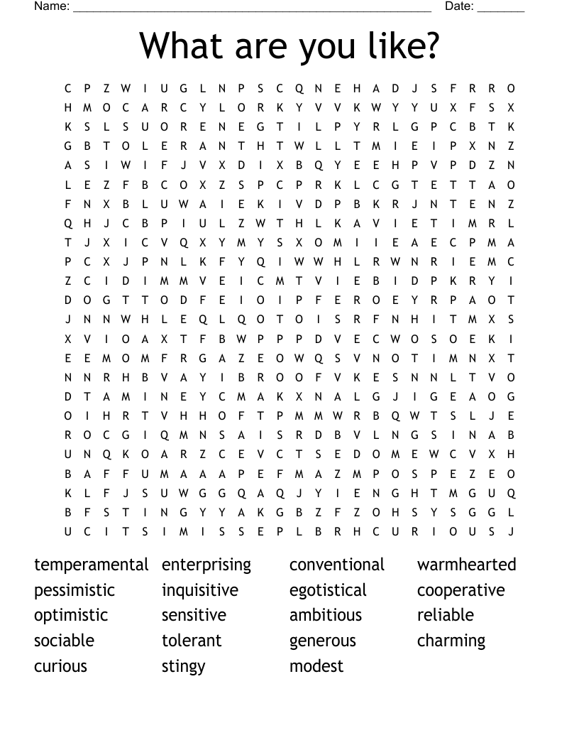 What are you like? Word Search
