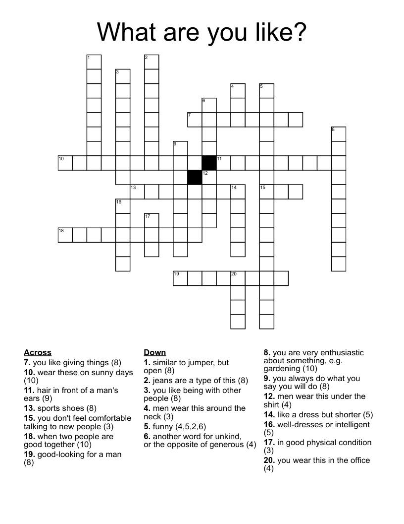 What are you like? Crossword