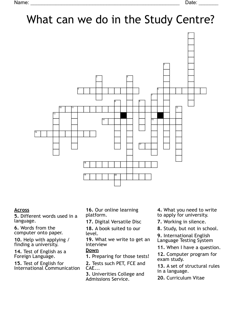 What can we do in the Study Centre?  Crossword
